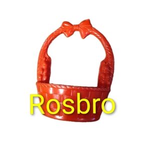 Vintage 1950's Rosbro Plastic Red Easter Basket Bunny Candy Container 6"